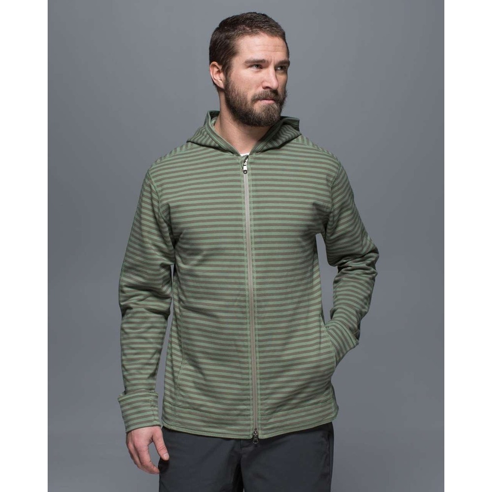 Lululemon Rival Hoodie Mens XL?Green Striped Bold Full Zip Casual Coastal Active - Picture 1 of 8